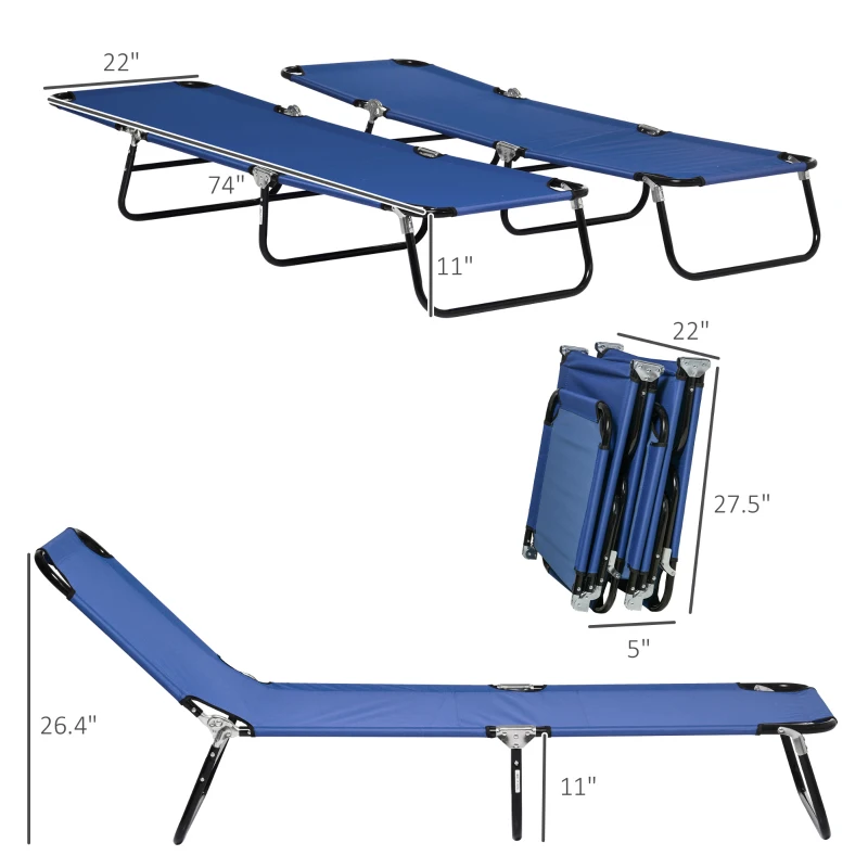 Outsunny 2 Piece Folding Chaise Lounge Pool Chairs, Outdoor Sun Tanning Chairs, Steel Frame for Beach, Yard, Patio, Blue