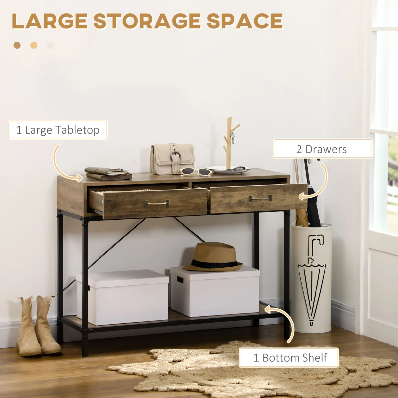 HOMCOM 39" Vintage Console Table, Narrow Entryway Table with Drawers, Storage Shelf for Behind Couch, Living Room, Hallway, Bedroom, Brown