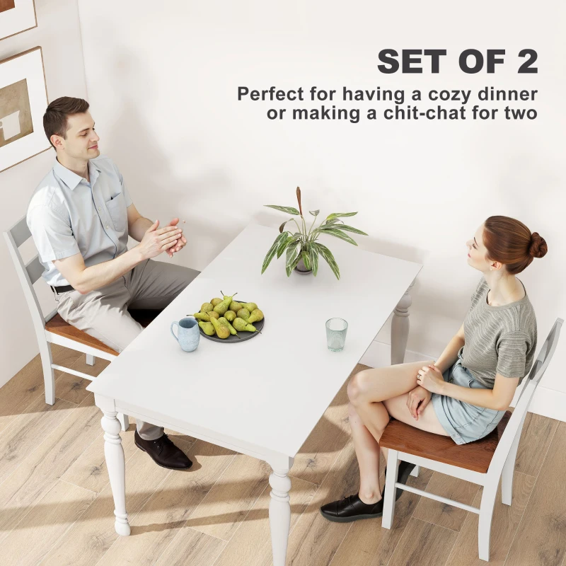 HOMCOM Farmhouse Dining Table Chairs, Set of 2 Rubber Wood Kitchen Table Chairs with Open Back for Living Room, Light Gray