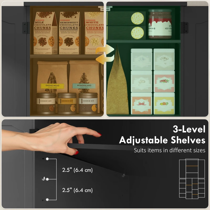 HOMCOM Tall Pantry Cabinet, 64" Storage Cabinet with Adjustable Shelves and 8 Door Spice Racks for Kitchen, Dining Room, Black