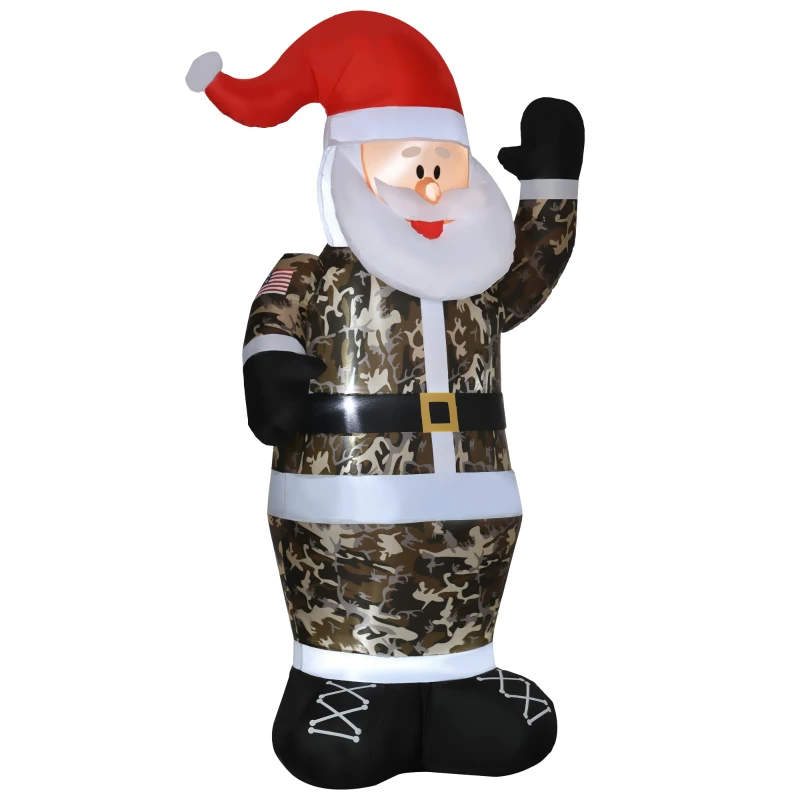 HOMCOM 8' Christmas Inflatables Outdoor Decorations Santa Claus Wearing Camouflage, Blow-Up Yard Christmas Decor with LED Lights Display