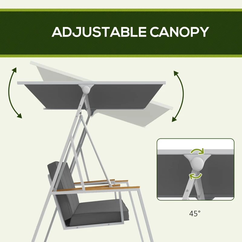 Outsunny 3-Person Patio Swing Chair, Outdoor Porch Swing with Adjustable Canopy & Removable Cushions for Garden, Backyard, Gray