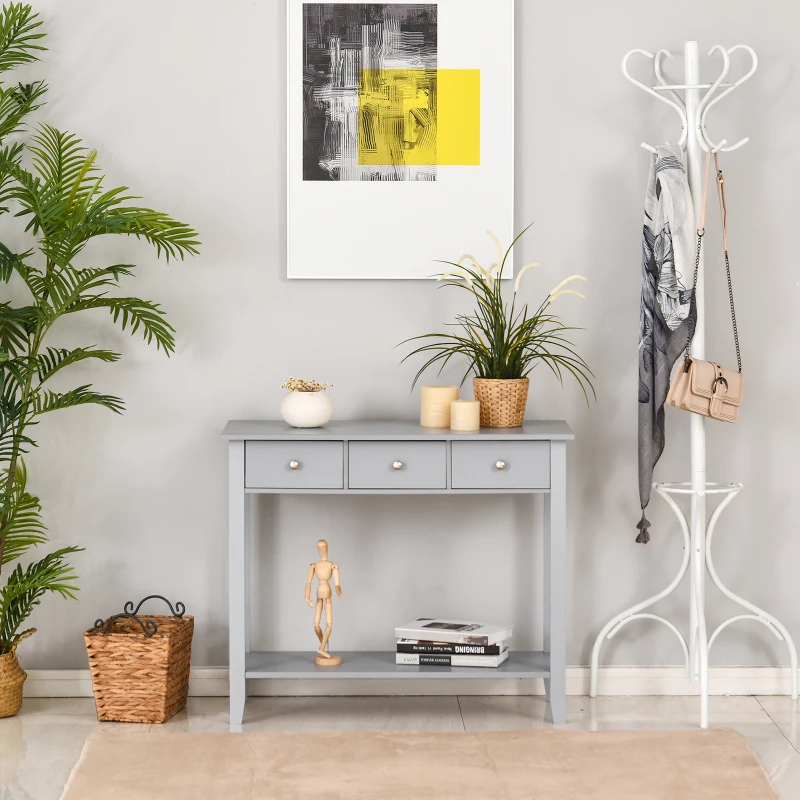 HOMCOM Console Table Industrial Desk with Drawer Bottom Shelf & Large Tabletop for Entryway or Living Room, Grey