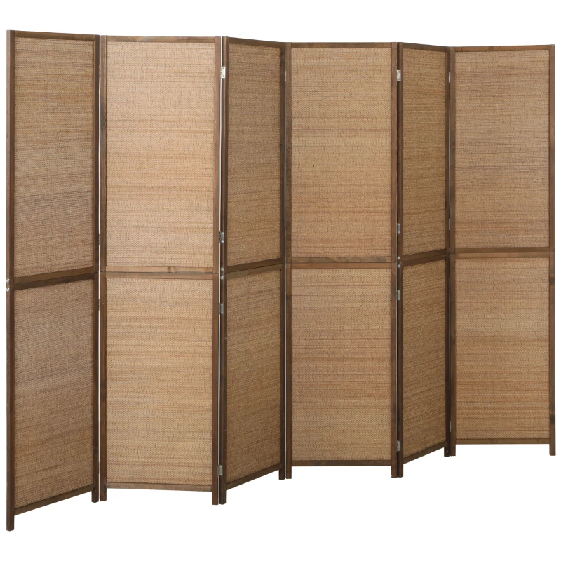 HOMCOM Room Divider, 6 Panel Folding Privacy Screen, 6 FT Tall Hand-Woven Bamboo Wall Partition, Brown