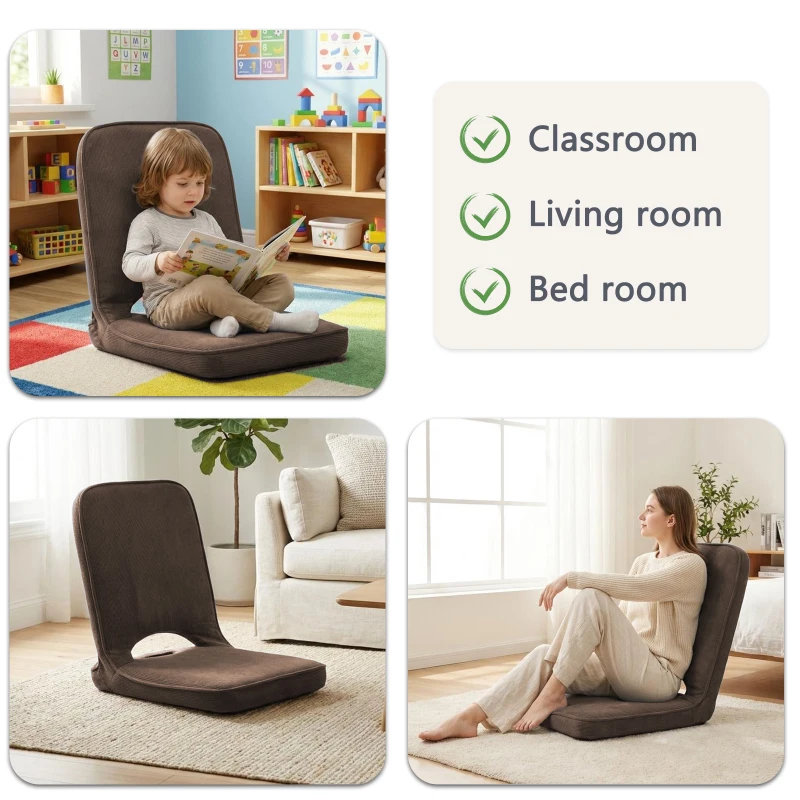 Floor Chair with Adjustable Back Support, Foldable Padded Gaming Floor Seat for Adults & Kids, Multi-Position Meditation Chair with Corduroy Cover for Reading, Gaming & Watching TV (Brown)