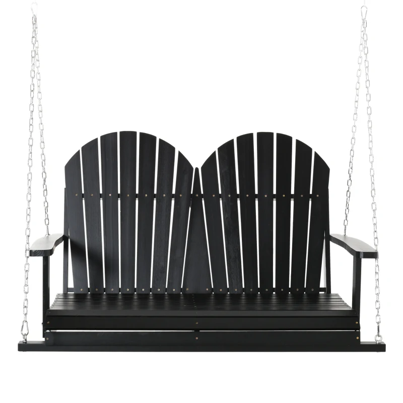 Outsunny 46" 2-Person Outdoor Porch Swing Bench with Solid Wood Design, Southern Style, & Chains Included, 440 lb Weight Capacity, Black