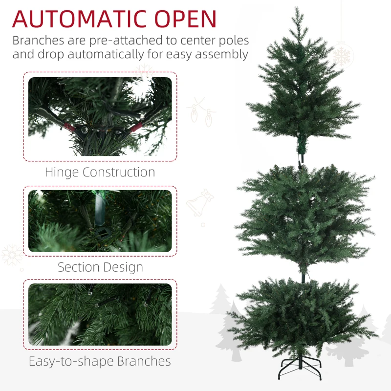 HOMCOM 6' Artificial Prelit Christmas Trees Holiday Decor with Warm White LED Lights, Auto Open, 8 Light Modes