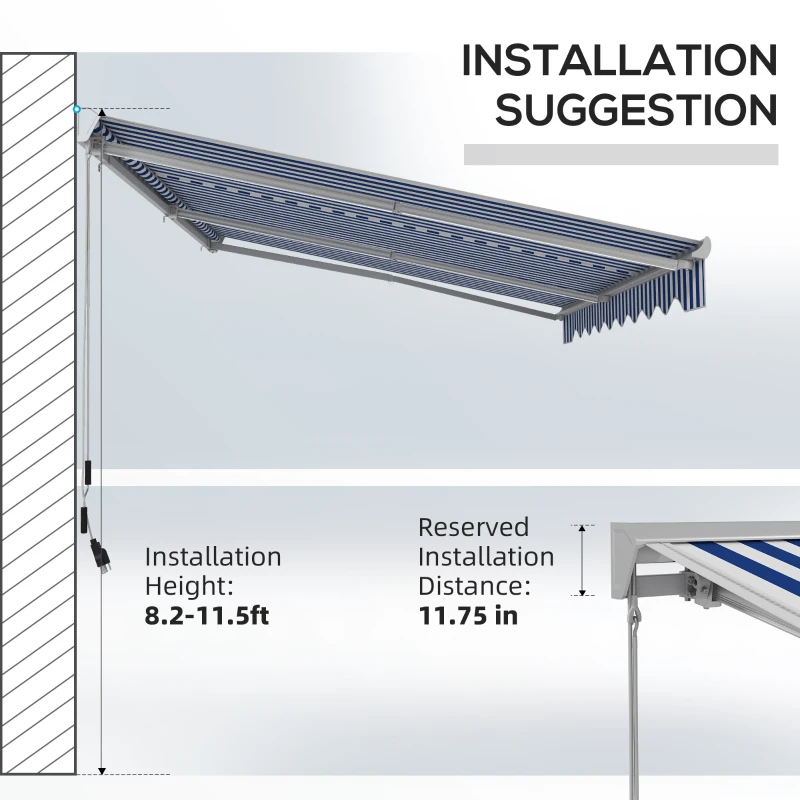 Outsunny 16.5' x 10' Electric Awning, Retractable Awning with LED Lights and Remote Controller for Door and Window, Blue/White