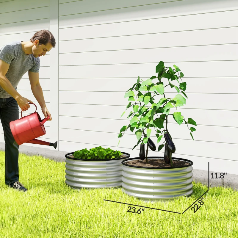 Outsunny Set of 2 Raised Garden Bed, Metal Planter Box with Safety Edging, Easy-to-assemble Stock Tank 3'x3'x1.4' Silver
