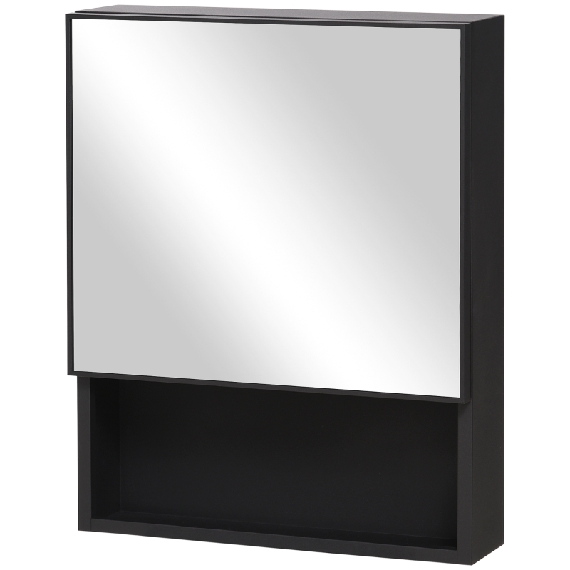 kleankin Bathroom Medicine Cabinet with Mirror Wall-Mounted with Single Door, Storage Shelves and Stainless Steel Frame for Laundry Room, Black