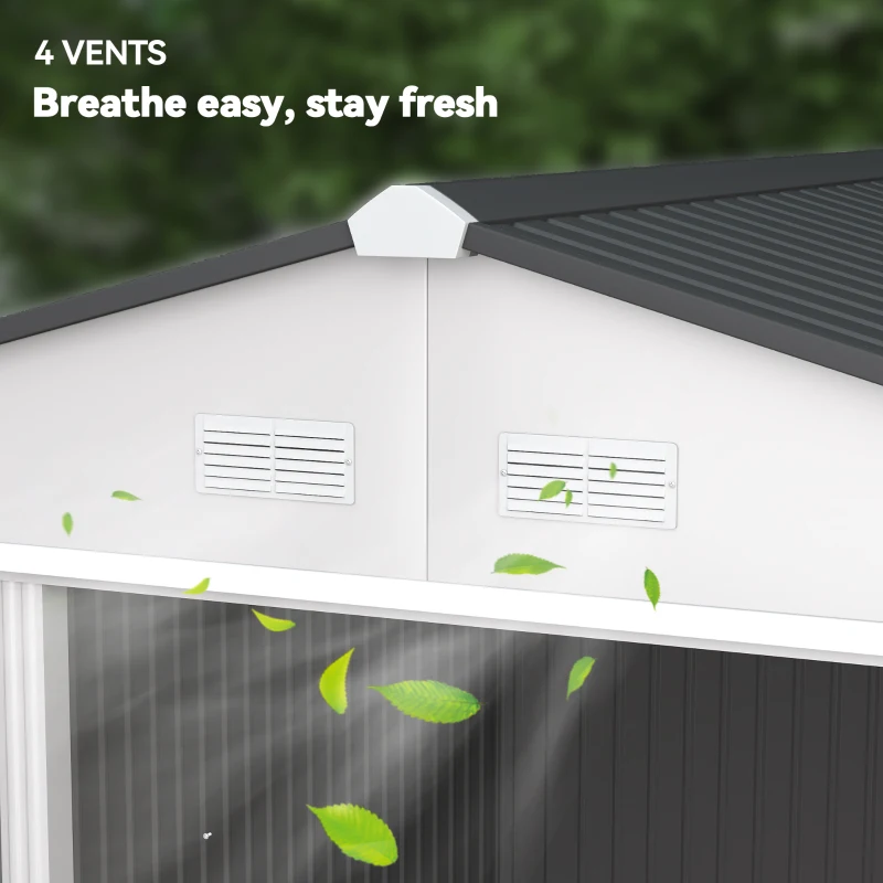 Outsunny 11' x 9' Metal Storage Shed Garden Tool House with Double Sliding Doors, 4 Air Vents for Backyard, Patio, Silver