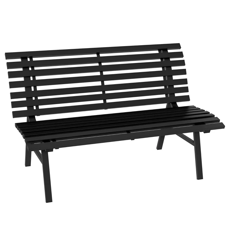 Outsunny Outdoor Bench Patio Bench, Aluminum Lightweight Park Bench with Slatted Seat, Black