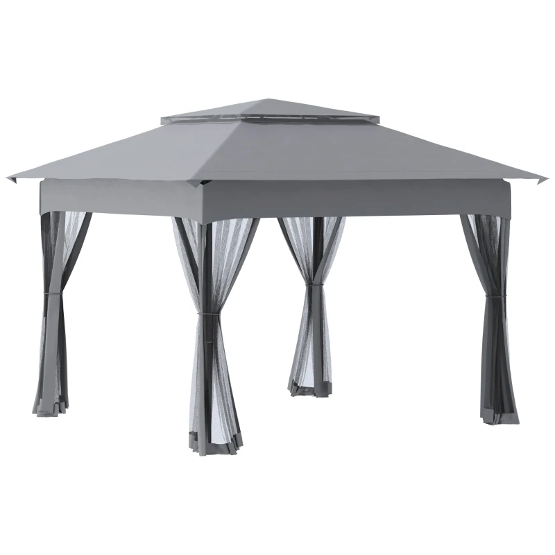 Outsunny 11' x 11' Pop Up Canopy, Outdoor Patio Gazebo Shelter with Removable Zipper Netting, Instant Event Tent w/ 114 Square Feet of Shade and Carry Bag for Backyard, Garden, Gray