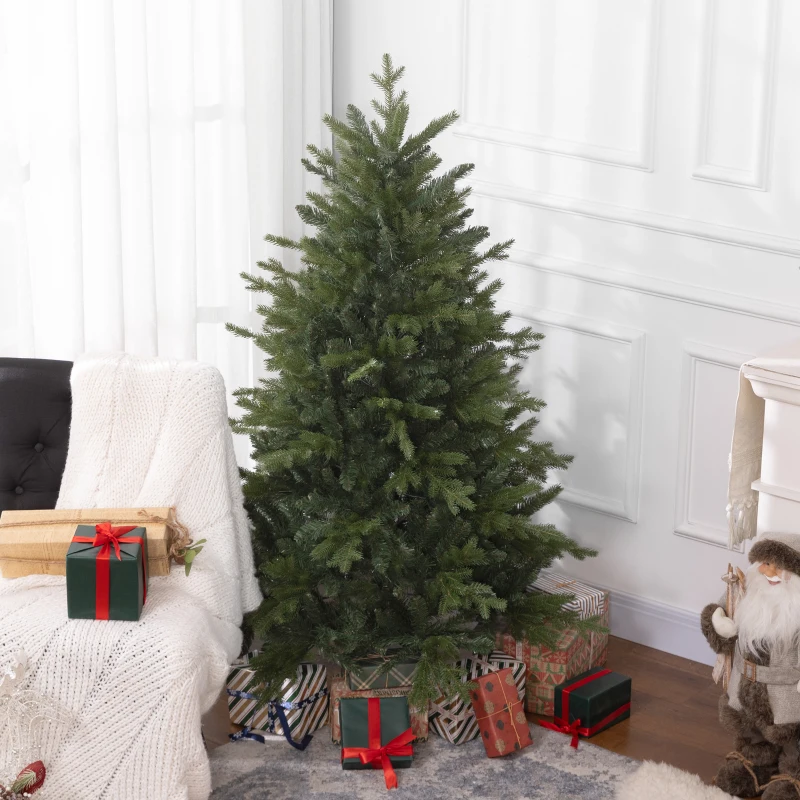 HOMCOM 5 Ft Artificial Christmas Tree with Foldable Metal Stand, Easy Assembly, Hinged Xmas Tree for Home Office Holiday