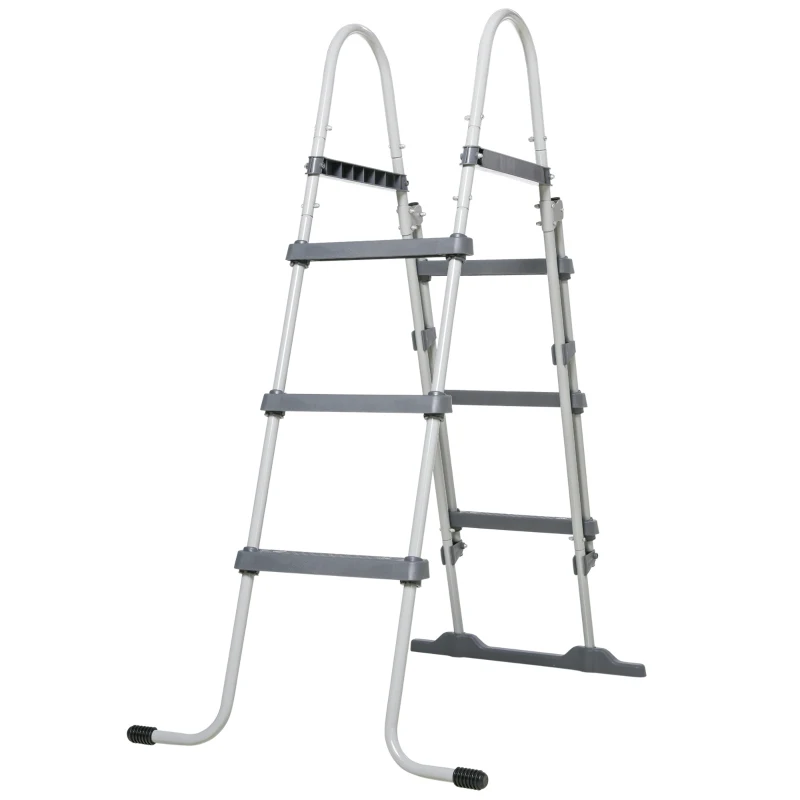 Outsunny 59" Above Ground Swimming Pool Ladder, A-Frame Deck Ladder with Top Platform, Non-slip Steps & Rounded Handrails for 43" Pool Wall Height, Gray