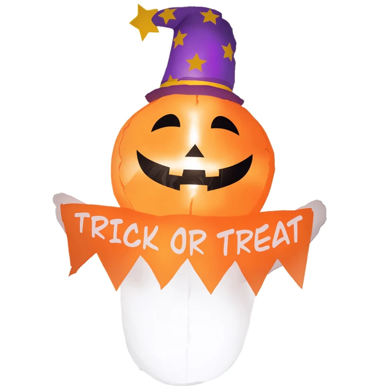Outsunny 3.4ft Inflatable Halloween Window Sticker Ghost with Orange Face, Blow Up LED  Display for Garden Indoor Outdoor