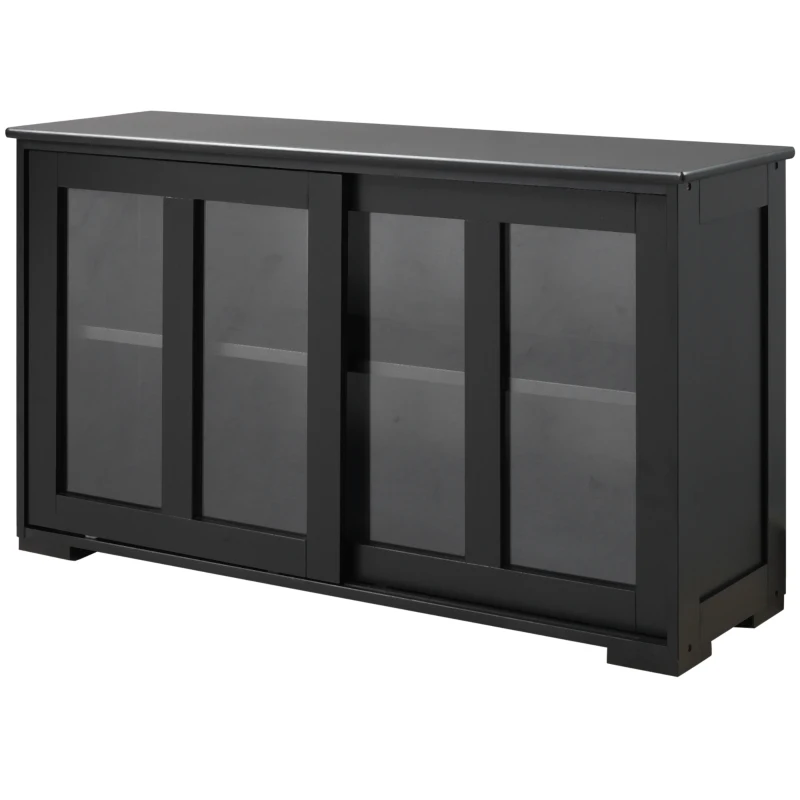 HOMCOM Sideboard Buffet Cabinet, Stackable Credenza, Coffee Bar Cabinet with Sliding Glass Door and Adjustable Shelf, Black