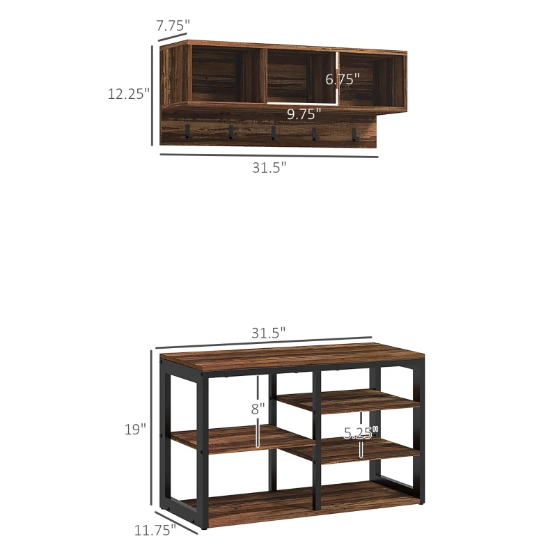 HOMCOM Hall Tree with Bench and Shoe Storage, 2-in-1 Entryway Storage Set with Shoe Bench and Coat Rack for Hallway
