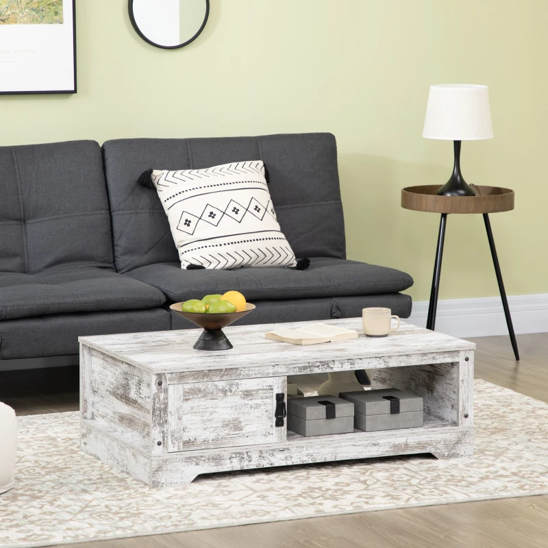 HOMCOM Rustic Coffee Table with Storage, Vintage Coffee Table for Living Room Furniture, Cocktail Table with Cabinet, Open Storage Compartments