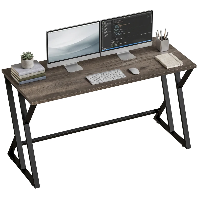 HOMCOM 55 Inch Computer Desk, Industrial Writing Desk with Z-Shaped Metal Leg, Study Table for Home Office, Distressed Gray