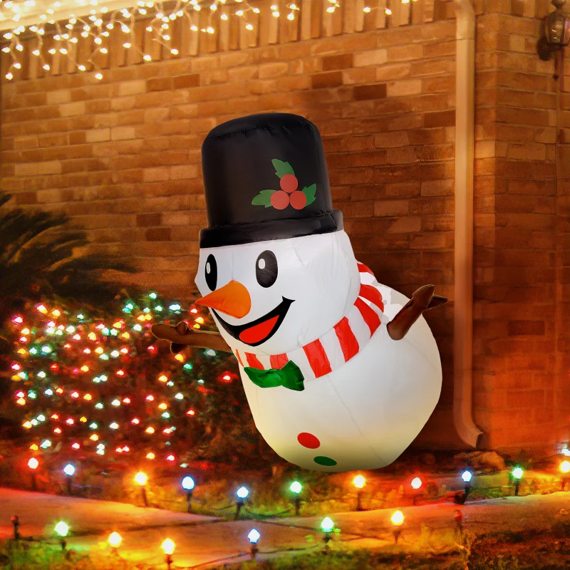 Outsunny 3.4' Inflatable Hanging Snowman w/ LED Lights, Blow-Up Outdoor Christmas Display for Party