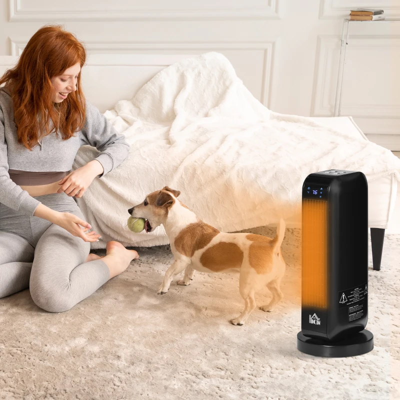 HOMCOM 1500W Ceramic Space Heater, 2-In-1 Oscillating Portable Heater with Three Heating Modes(High, Low, Fan), Timer, Remote Control, for Indoor Use, Black