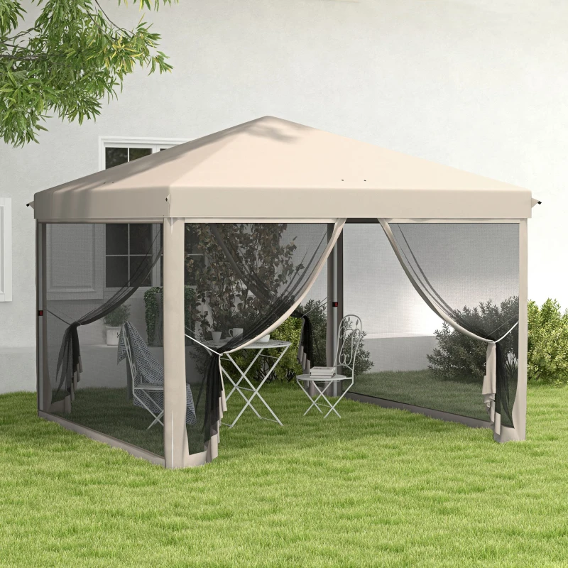 Outsunny 10' x 10' Pop Up Canopy Tent with Mesh Sidewalls, Height Adjustable, Transport Carrying Bag for Backyard Garden Patio