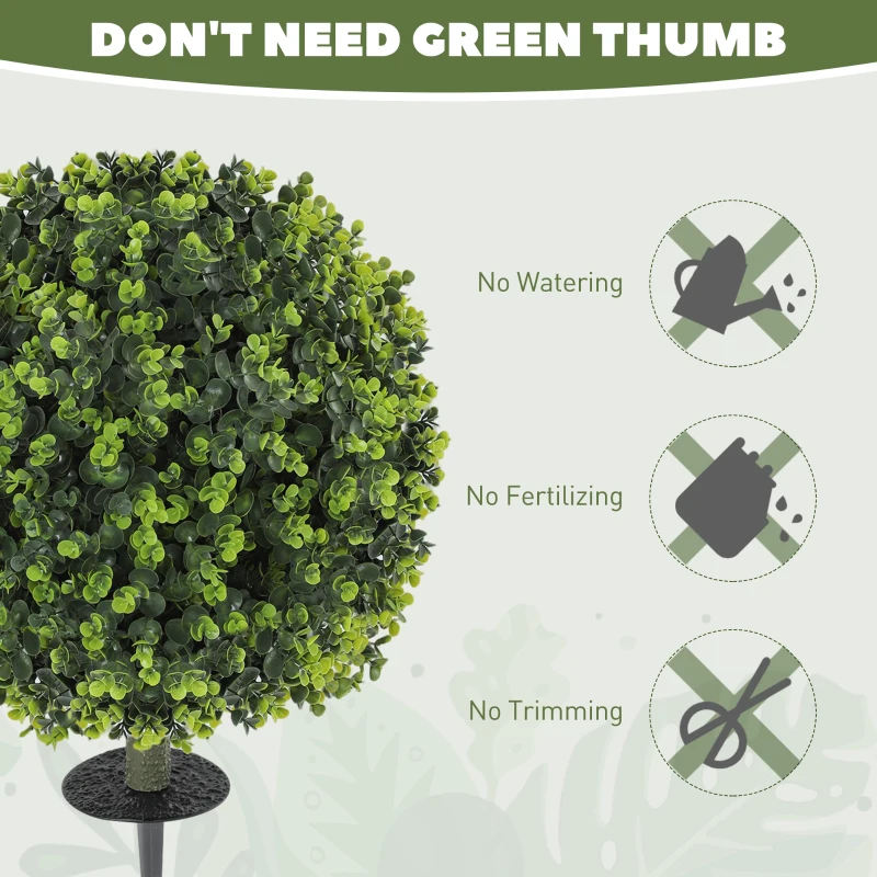 HOMCOM 2 Pack 1.3ft Artificial Ball Eucalyptus Topiary with Ground Stake, UV Resistant Faux Greenery for Indoor Outdoor