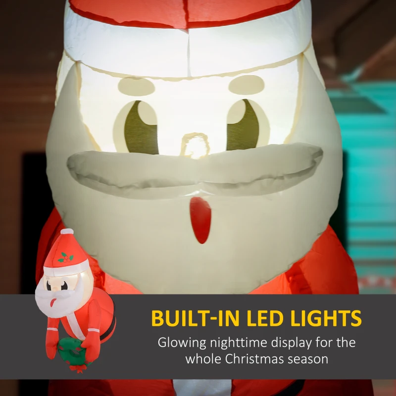 Outsunny 3.4' Inflatable Santa Claus Holding Wreath w/ LED Lights, Blow-Up Outdoor Hanging Display for Garden Party