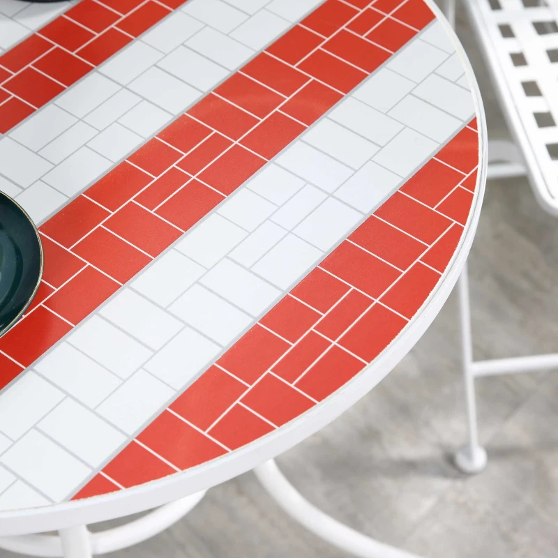 Outsunny 3 Piece Patio Bistro Set, Folding Outdoor Furniture with USA Mosaic Table and Chairs, Portable Metal Frames for 4th of July, Balcony, Backyard, Poolside, Porch, American Flag
