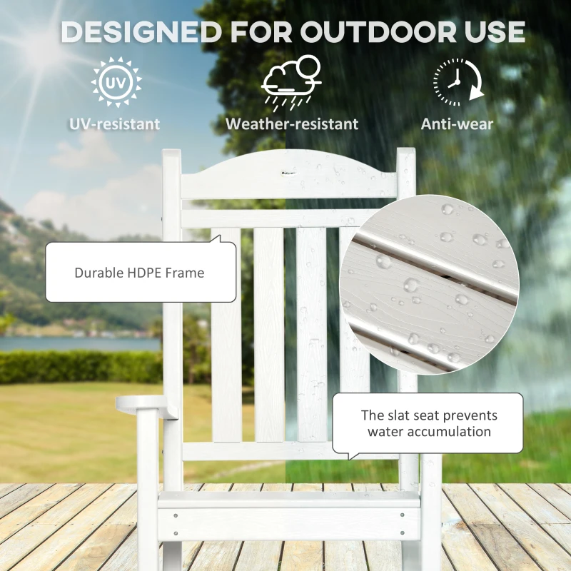 Outsunny 2PCs Outdoor Rocking Chair with Armrests, Fade-Resistant Waterproof HDPE for Indoor & Outdoor, White
