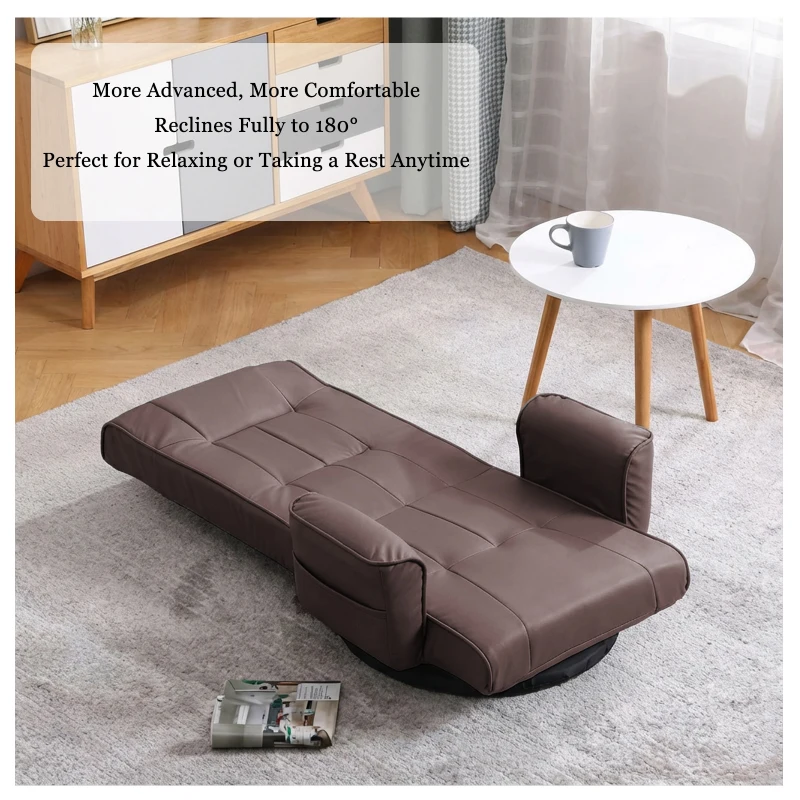 360 Degree Swivel Floor Chairs for Adults, Faux Leather Gaming Floor Chair with Back Support, 14 Angles Adjustable Comfortable Floor Lounge Chair Folding Video Game Chairs Office Bedroom