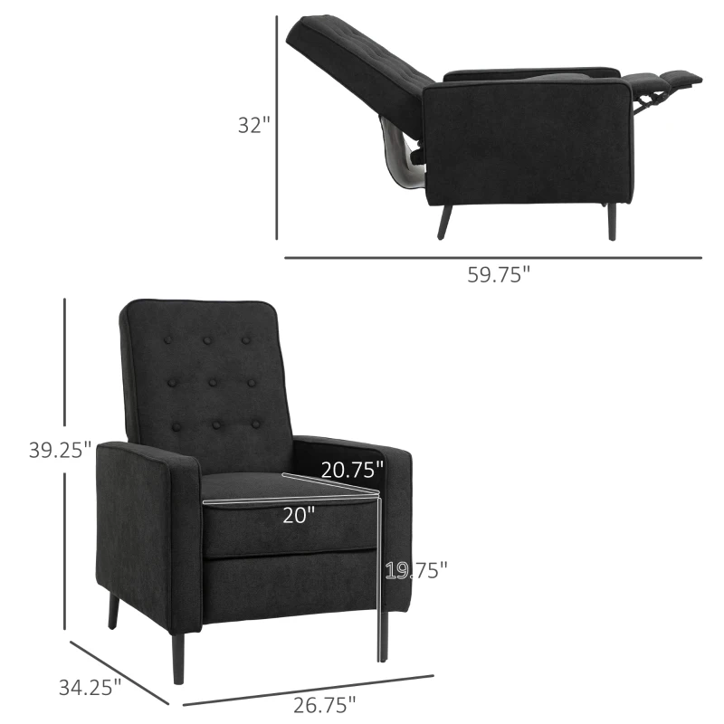 HOMCOM Manual Recliner, Fabric Tufted Club Chair, Home Theater Seating Reclining Sofa for Living Room, Black