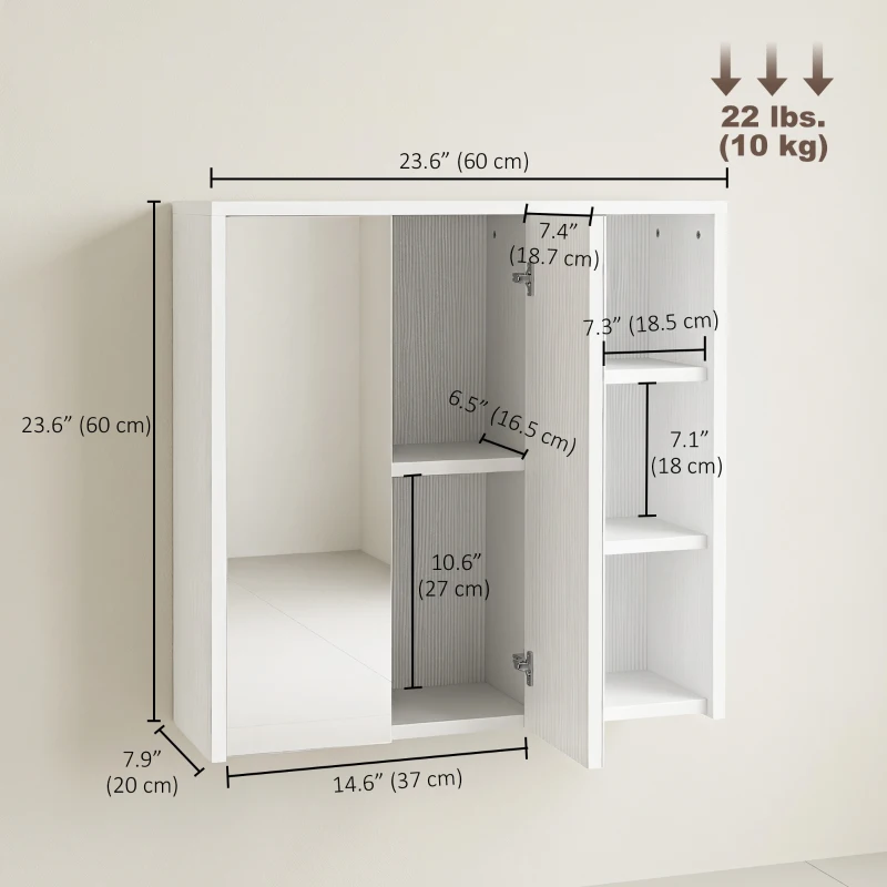 HOMCOM Bathroom Medicine Cabinet with Mirror, Wall Mount Mirror Cabinet with Open Shelves, White Wood Grain