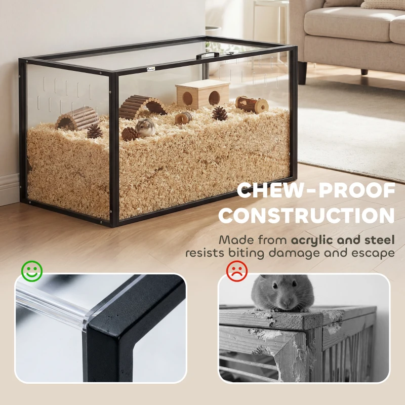 PawHut Large Acrylic Hamster Cage, Chewproof Guinea Pig Cage with Openable Top, for Hedgehog, Dwarf Hamster, Rat