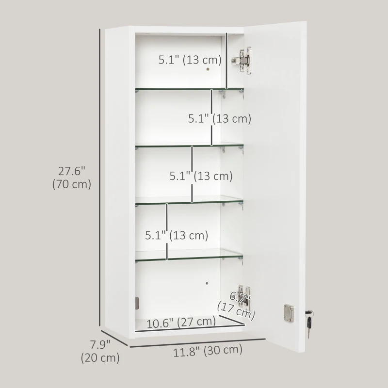 kleankin Wall Mount Medicine Cabinet, 5-tier Lockable Bathroom Cabinet with 2 Keys and Adjustable Shelves, White