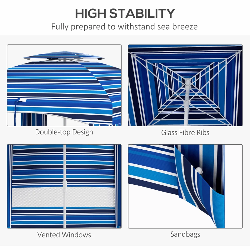 Outsunny 5.8' x 5.8' Cabana Umbrella for Travel, Walls, Vents, Ruffles, Carry Bag, Beach Umbrella, Blue Stripe
