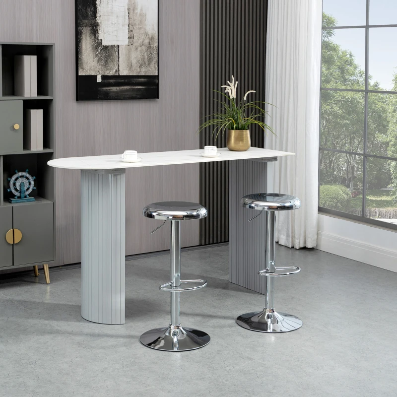 HOMCOM Set of 2 Adjustable Barstools with Footrest, Silver