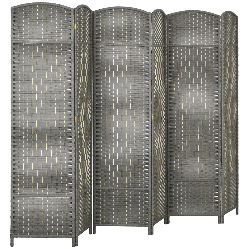 HOMCOM 6 Ft Tall Folding Room Divider, 6 Panel Portable Privacy Screen, Hand-Woven Partition Wall Divider, Mixed Grey