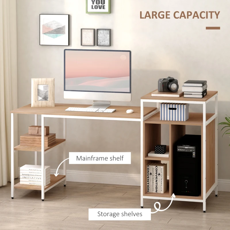 HOMCOM 68 Inch Office Table Computer Desk Workstation Bookshelf with CPU Stand, Spacious Storage Shelves & Chic Modern Woodgrain Design, Oak Wood Grain
