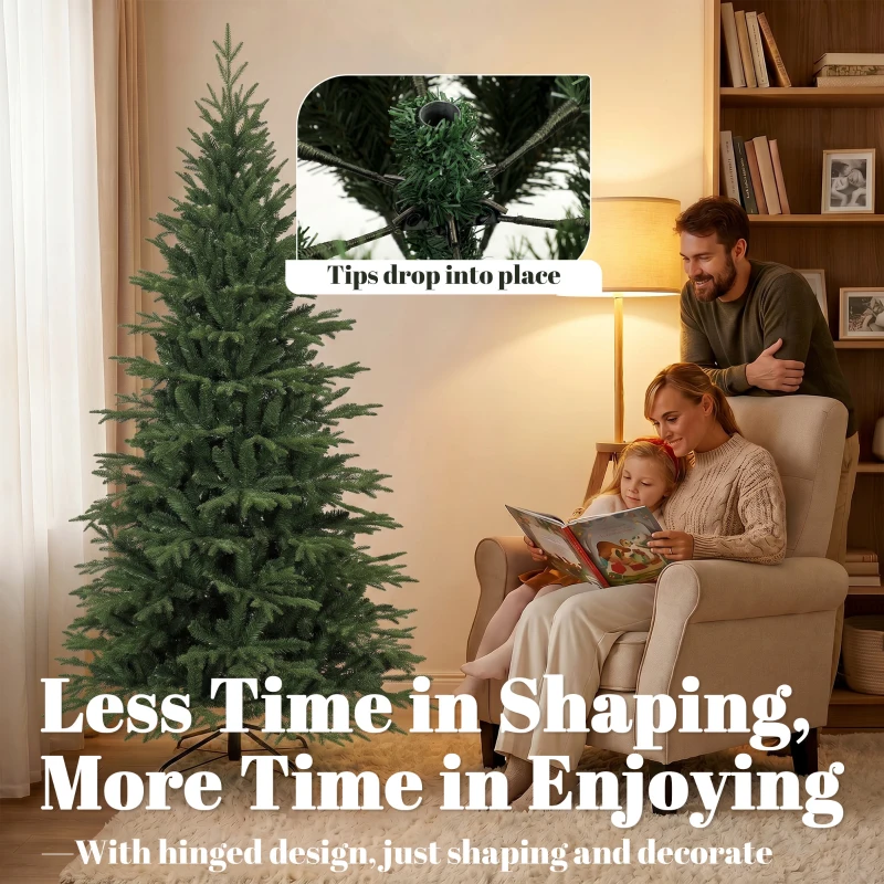 HOMCOM 6ft Artificial Christmas Tree Full Hinged Xmas Tree Metal Base, Green
