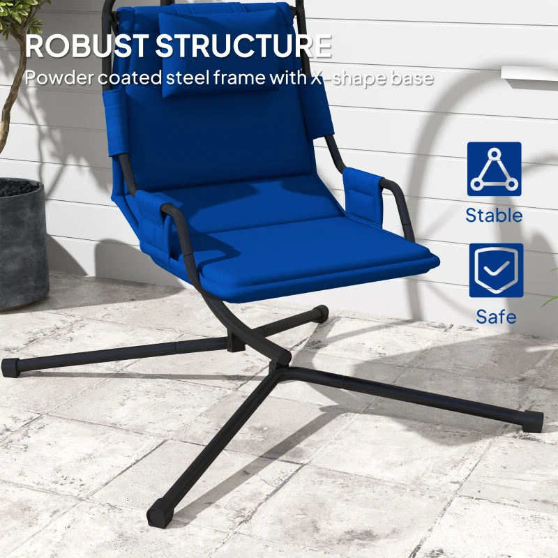 Outsunny Hammock Chair with Stand and PA Coating Cushion, Hanging Swing Chair with Steel Frame for Indoor and Outdoor, Dark Blue