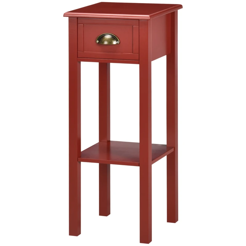 HOMCOM 2-Tier Side Table with Drawer and Shelf, End Table for Living Room and Hallway, Red