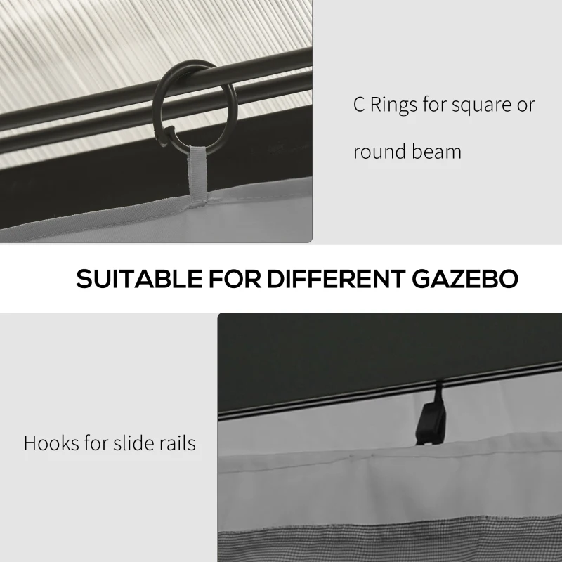 Outsunny 9.84' x 13.1' Gazebo Sidewall Set with Hooks/C-Rings, Light Gray