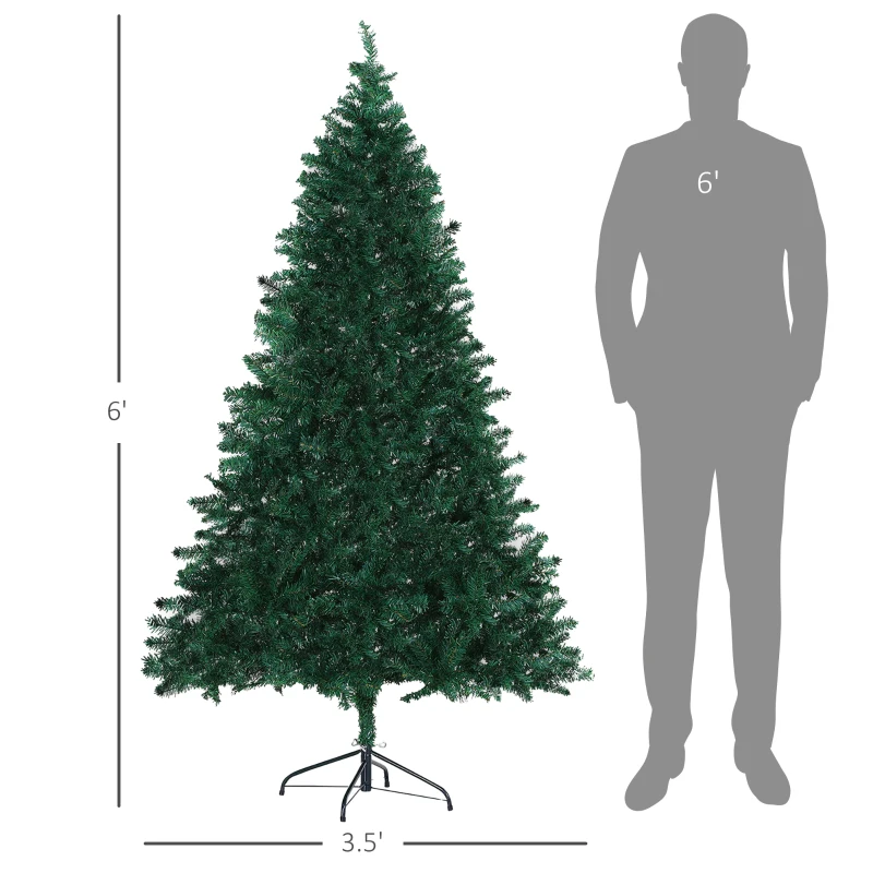 HOMCOM 6ft Tall Unlit Full Spruce Artificial Christmas Tree with Realistic Branches and 1000 Tips