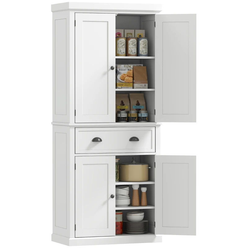 HOMCOM 72.5" Kitchen Cabinet, Pantry Storage Cabinet with Doors and Shelves, Freestanding Food Pantry Cabinet, White