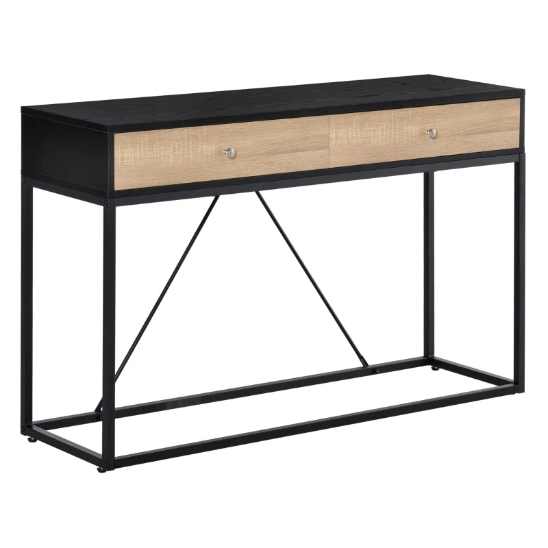 HOMCOM Console Table, Hallway Table with 2 Drawers,  Steel Frame Sofa Table for Entrance and Living Room, Black