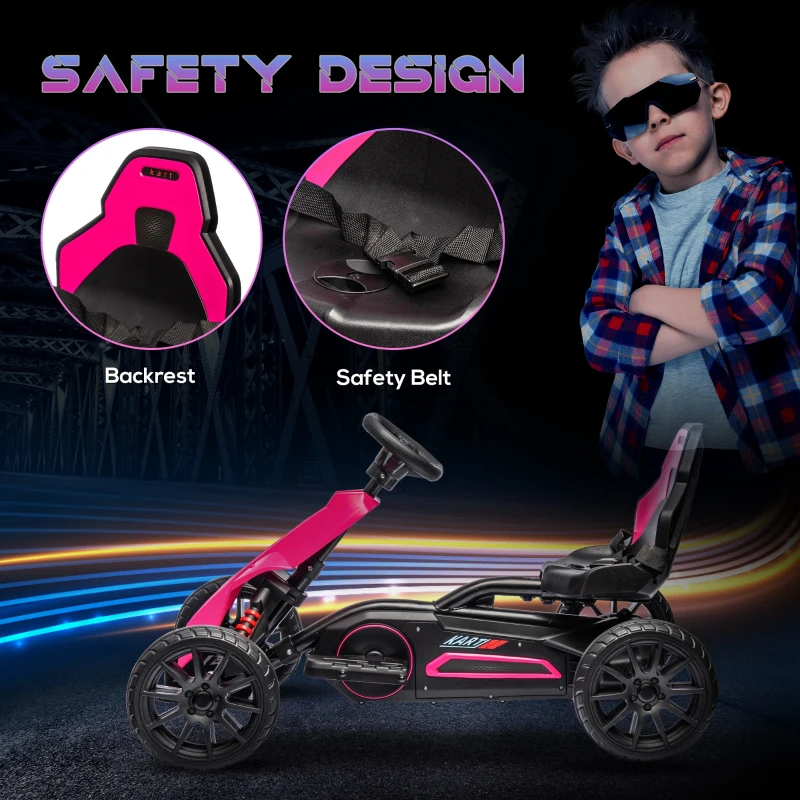 Aosom 12V Electric Go Kart for Kids, Ride On Toy with EVA Tires, 2 Speeds, Adjustable Seat, Safety Belt for 3-8 Years, Pink