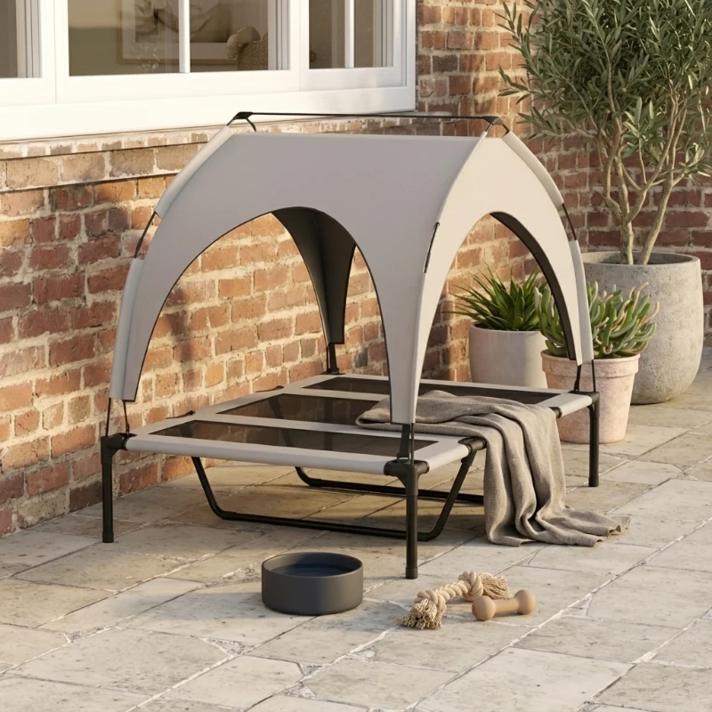 PawHut Elevated Dog Bed with Canopy, Raised Outdoor Pet Bed for Camping with Washable Breathable Mesh, 42" x 30" x 37"