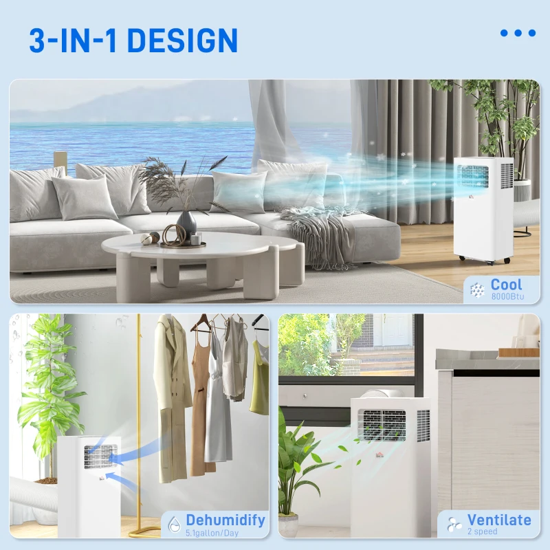 HOMCOM 8000 BTU Mobile Air Conditioner, 345 Sq. Ft., AC Unit with Dehumidifier, Sleep, 24H Timer On/Off, Window Kit, White